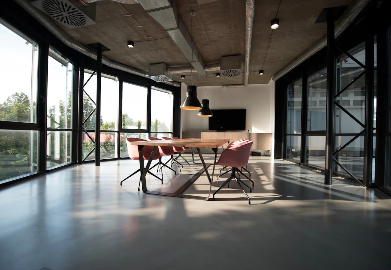 A modern glass-walled office interior in Dubai